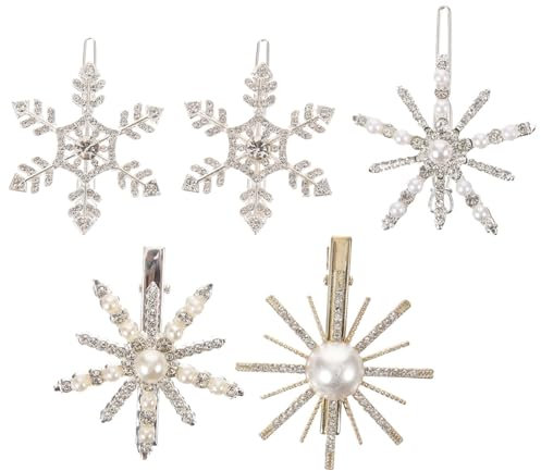 minkissy 5 Stücke Schneeflocken Haarspangen Weihnachten Haarnadel Schneeflocke Alligator Haarspange Winter Schneeflocke Haarnadeln Weihnachtsfeier Hochzeit Haarschmuck Für Braut