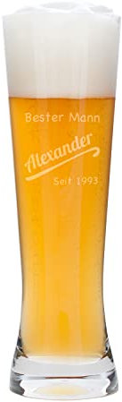 Weizenglas mit Gravur personalisiert | Weizenbierglas personalisiert | Weißbierglas graviert | Hefeweizen Glas mit Gravur | Bierglas mit Gravur | Bier Geschenke für Männer | 0,5l | Bester Mann