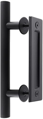 KtbeYTi 30 cm Tirador Puerta Corredera, Redondo Manija Puerta Granero con Accesorios de Montaje, para Puerta de Madera, Negro