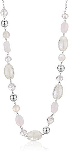 FULU AUTUMN Lange Perlenkette Damen Boho Lange Stein Kette Statement Schmuck Beste Freundin Geschenke(10-White)