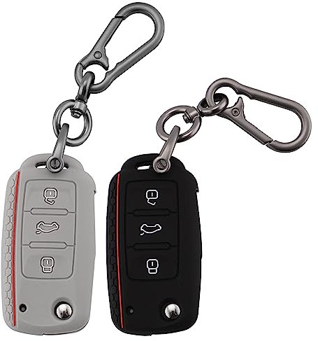 ERMWALR 2 Stück Auto-Schlüsselanhänger-Abdeckung mit Schlüsselanhänger für VW, 3 Tasten, Silikon-Schlüsselgehäuse, passend für VW Volkswagen Tiguan Passat Golf Polo Beetle Jetta Touran (Vlw-3S-BG)