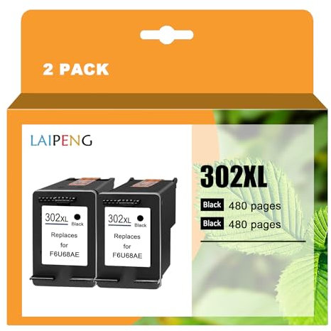 LAIPENG 2 Schwarz 302XL 302 XL Patronen kompatibel für HP Envy 4520 4522 4524 4525 4527 Officejet 3830 3831 3833 5220 5230 DeskJet 1110 2130 3630 3636 3638 3639 Drucker Multipack (BK*2)