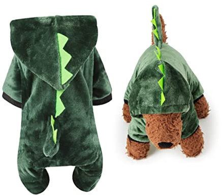FRCOLOR Hundekostüm Dinosaurier Für Kleine Hunde Warmes Haustier-Outfit Aus Fleece Für Halloween Geburtstage Und Besondere Anlässe S
