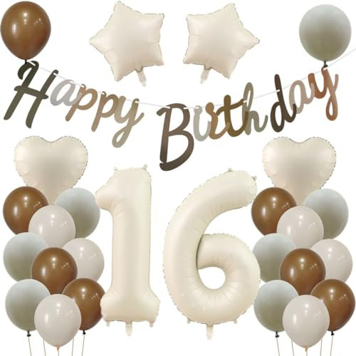 16 Geburtstag Deko Beige, Deko 16. Geburtstag Mädchen Junge, Beige Luftballons 16. Mädchen, Geburtstagsdeko 16 Jahre Ballon, 16. Dekorationen, Luftballon 16. Party Deko