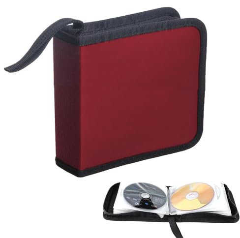 SVUPUE Porta CD Custodia, Custodia per 40 CD, Supporto per Custodia per Organizer per Dischi Protettivi per Viaggi in Auto, Rosso