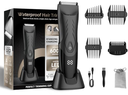 zuxify Balls Trimmer Herren, Scham- & Körperhaartrimmer Herren, IPX7 Wasserdichter Körperpfleger mit Licht & Keramikklinge