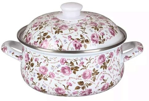 PtaTt Casserole Avec Couvercle Marmite À Soupe Casserole En Fonte Émaillée Domestique Casserole En Fonte Émaillée Avec Couvercle, Fleur Rose, Céramique, Sécurité Induction Pink-4L