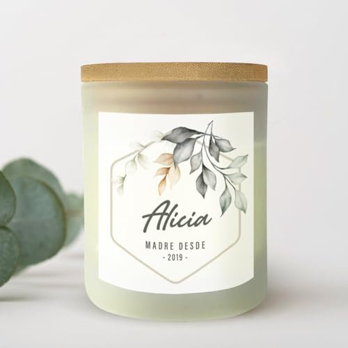 Transparent Gift Vela Personalizada con Textos Hojas. Regalos para Familiares, Amigas, Pareja. Velas Aromáticas Decorativas Hogar. Regalos Originales para Mujer. Regalos Personalizados para Cumpleaños