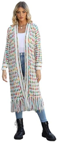HEYPORK Damen Herbst Winter Warm Bequem Jacke Casual Mode übergangsjacke Mantel Frauen Fransen Lange Strickjacke Jacke Pullover(Grün, L)
