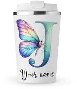 MAXIKIWI - Personalised Insulated Double Walled, Leakproof Stainless Steel Mug, Coffee or Tea Travel Tumbler with Lid, Keep Drinks Hot and Cold - Butterfly - 350ml