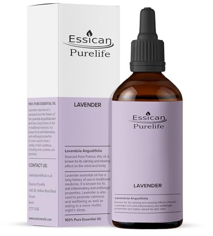 Premium French Lavender Oil 100ml, Aromatherapy Oil for Diffuser, Humidifier, Essential Oils for Soap, Bath & Candle Making, Haircare & Skincare - Lavender Oil for Sleep in A Glass Amber Bottle