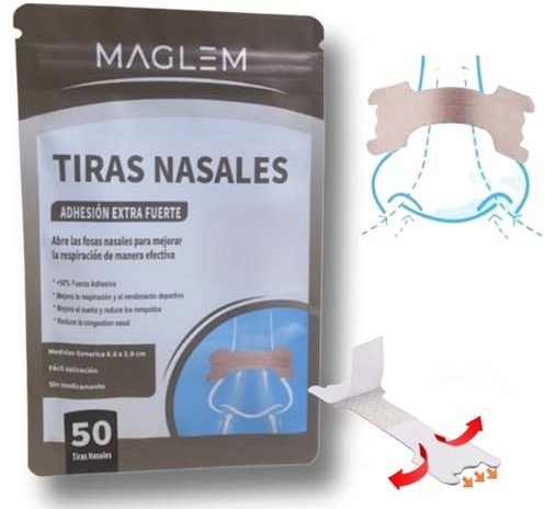Tiras Nasales + Guía Paso a Paso, Mejora la Respiración y la Oxigenación, Antironquidos para Dormir, Alivio de la Congestión Nasal, Ideal para Deporte y Uso Diario, Pack de 50 (6.6 x 1.9 cm)
