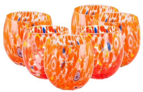 MurArt Bicchieri di Murano Set da 6 bicchieri da 400ml Collezione Marea in vetro soffiato a mano in lavorazione artigianale Made in Italy (Arancione, Bicchiere 6pz)