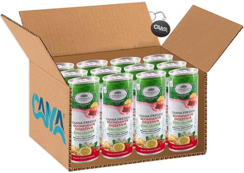 L'Angelica Tisana Fredda Sgonfiante Digestiva al Gusto Limone, Zenzero e Fragola Zero Calorie 240ml [CAIYA® BOX da 12 Lattine]