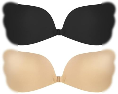 EIROVYA 2 Pezzi Reggiseno Invisibile, Push Up Copricapezzoli Adesivo, Nastro Cerimonia Donna (Coppa B)