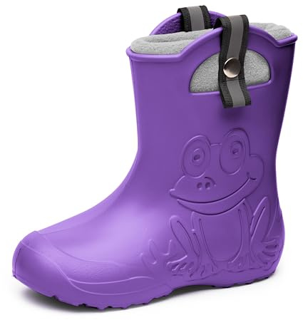 Ladeheid Kinder Federleichte Gummistiefel Thermo Fütterung Mädchen Jungen rutschfest Regenstiefel Kinder Regenschuhe LA-CA-Frog245 (Lilla, 24/25 EU)