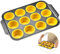 Foyucool Pliable Moule à Muffins en Silicone, 12 Moules à Cupcakes, Press to Release, Coupe à Muffins en Silicone Antiadhésive, Plateau à Cupcakes, Moule à Cupcake pour Muffin, Gâteau, Pain, Jaune
