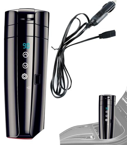 Xvilmaun Bouilloire électrique portable pour voiture - 12/24 V - Bouilloire à monter sur le véhicule - Bouilloire de voiture - Gobelet isotherme à chauffage rapide pour