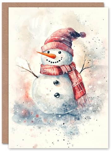 Artery8 Snowman Wooly Hat Scarf Light Blank For Him Or Her Art Xmas Festive Christmas Card