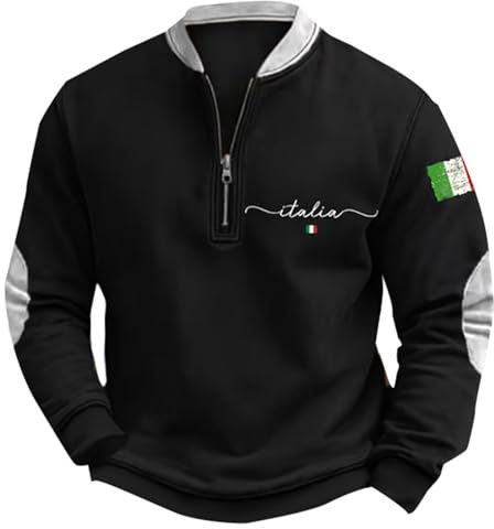 Lockere UK-Sweatshirts für Herren 2024, trendiges Oberteil, Bluse, lässig, modisch, locker, 3D-Druck, italienische Flagge, Reißverschluss, Ausschnitt, langärmelig, Kapuzenpullover, Herren-Pullover mit