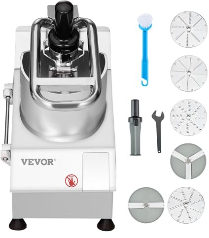 VEVOR Robot da Cucina e Tritatutto per Verdure, 2 Fori di Alimentazione, Robot da Cucina in Acciaio Inox per Uso Alimentare con 6 Lame Staccabili, Grattugia 3 mm/5 mm/7 mm/10 mm Affettatrice 2 mm/4 mm