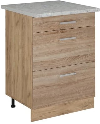 Vicco Küchenunterschrank R-Line, Sonoma, 60 cm mit Schubladen, AP Marmor