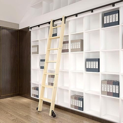 VYPVICBR Libreria con Scala Scorrevole, Kit Completo di ferramenta, Sistema di binari scorrevoli (Senza Scala), Binario per Scala Mobile con Tubo Tondo e Ruote a rulli per Pavimento, per ca