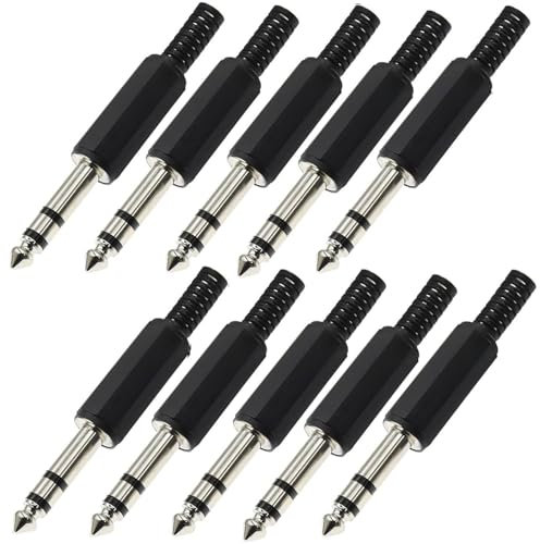 VISSQH 10 stück 6,35mm TRS stereo klinkenstecker,6,35mm männlicher schweißen jack verbinder,6,35mm stecker adapter, fürmikrofonkabel,lautsprechergitarrenkabel