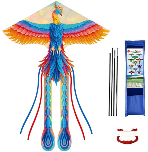 Kinder Phönix Drachen Flugdrachen für Kinder und Erwachsene, 107x71inch Drachenset Leichtwind Flugdrachen Einleiner Flugdrachen Freien Beach Drachen mit Drachenschnur und langem Schwanz
