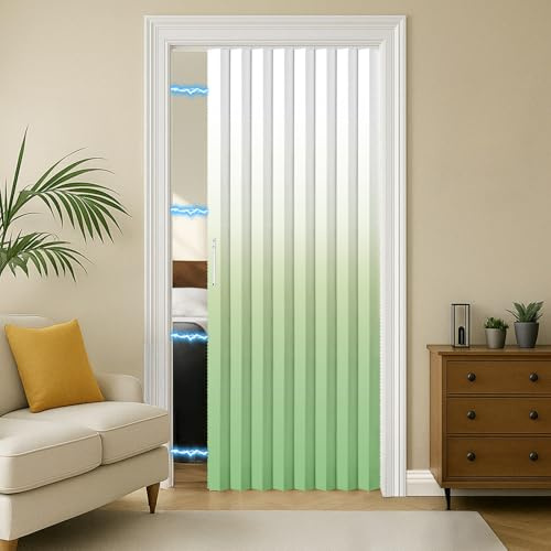 RINHARTEX Magnetischer Türvorhang im Akkordeon-Stil, verdunkelnd, inklusive Schienen für Schrank, Plissee, Falttür, Akkordeon-Tür, Innenraumteiler, Schlafzimmer, Badezimmer (42 x 79, Ombré-Grün)