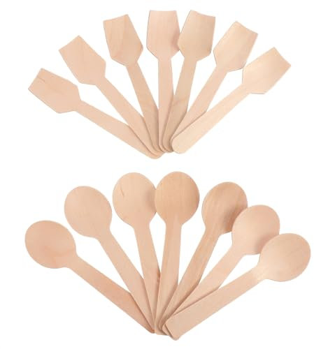 SOPOTUTU 200 Stück Holzlöffel Löffel Einzeln Verpackte Löffel Party Servierlöffel Dessertlöffel Holz Kuchenlöffel Mini Holzschaufeln Dessertlöffel Aus Holz