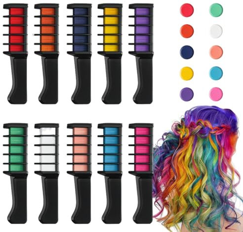 LAKJUOZ 10 Colores Peine De Tiza Para El Pelo Peine Temporal Para Teñir El Cabello Lavables Tinte Para Cabello Pintura Pelo Niñas Lavable Para Carnaval Cosplay Fiesta Navidad Regalo Niña