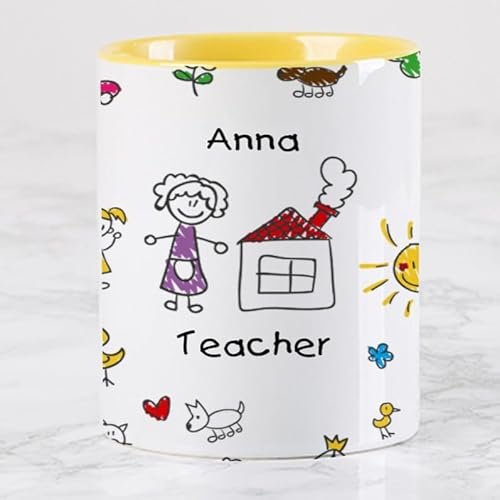 Wanapix | Tazza Maestra Personalizzata | Regalo Maestre Fine Anno | Tazza Colazione | 325 ml | Idee Regalo Insegnanti | Disegno per bambini