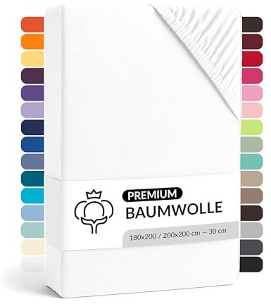 LARAWELL Spannbettlaken 180x200cm Baumwolle, bis 200x200, weiß, Spannbetttuch aus extra dickem Premium Jersey (gekämmt), 30 cm Steghöhe, bügelfrei, atmungsaktiv, formstabil