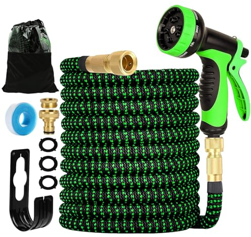 Tubo da giardino estensibile con 10 modelli di spruzzatura, adatto per rubinetti da 1/2 e 3/4 Raccordi tubo flessibile e leggero per giardino, irrigazione, pulizia (verde, 30 metri)