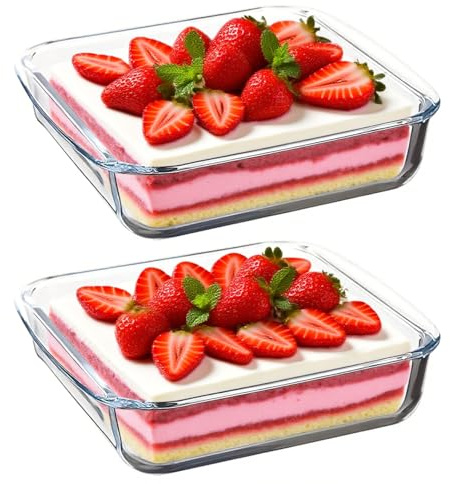 2PCS Glas Auflaufform Set 18x18x5cm Kleine Quadratisch Backform aus Borosilikatglas Hitzebeständig bis 400°C für Heißluftfritteuse, Backofen, Mikrowellenherd -1L