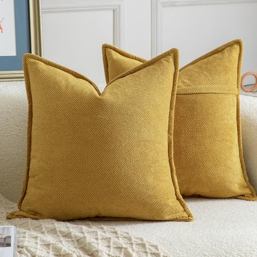 Madizz 2er Set Chenille Dekorativ Senfgelb Kissenbezüge Weiche neutrale Wurfkissen für Sofa Boho Akzent Zierkissenbezüge für Schlafzimmer Wohnzimmer Modernes Zuhause Dekor 45x45 cm