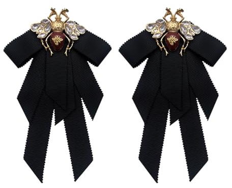 JDIEOQA 2 Stück Vintage Ribbon Women Big Bowtie Biene Bowknot Fliege Krawatte Cravat Kristall Brosche Pin Brosche Für Frauen Modedesigner