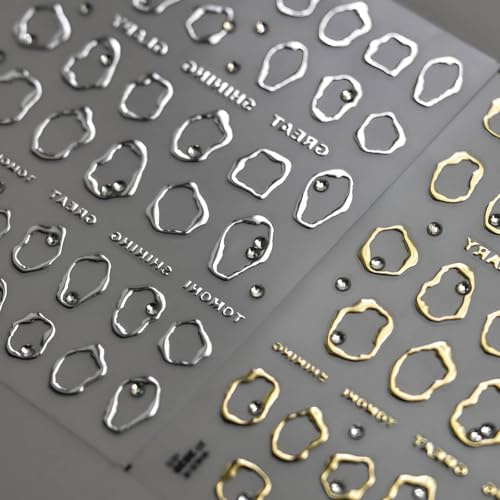 Silver Gold Nail Art Stickers Decals 5D Embossed Self Adhesive Nail Decals For Nail Art Silver Gold Irregularity Nail Stickers For Women Gold Nail Art Design For Diy Manicure Decoration