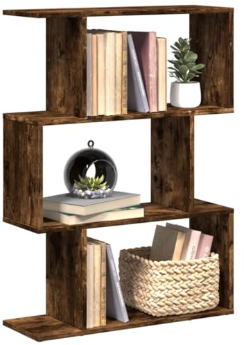 ZfiPhranillus Raumteiler Bücherregal Räuchereiche 70x24x97 cm Modernes Geometrie Design mit 3 Fächern 70 kg belastbar Standregal für Wohnzimmer Büro Schlafzimmer und Dachschräge