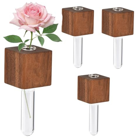 ROKZELT Kühlschrankmagnet Vasen, 4 Stück, Holz Magnet, 3D Testrohr Vasen, Dekorativ Für Küche, Büro, Haushalt, Eine Blume Pflanzen