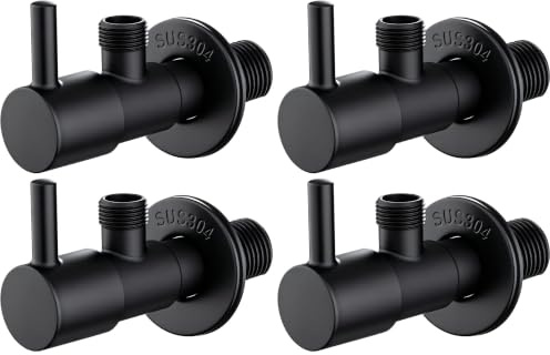 Ibergrif M22025B-3/8 Chiave a Squadra, Valvola ad angolo in acciaio inox, 1/2 x 3/8, Nero (Confezione da 4)