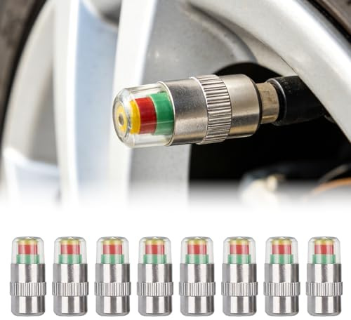 hommova 8 Pcs 3 Colour Tyre Pressure Alert Caps, Air Valve Tyre Pressure Monitor for Cars Motorcycles Bikes
