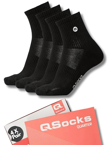 QOLONIA Mittelhohe Bio-Baumwolle Sportsocken Gepolstert und atmungsaktiv & – Tennissocken für Sport & Alltag – 4X Paar für Damen & Herren/35-38, 39-42, 43-46 /QSOCKS