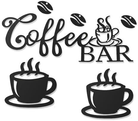 Yaoyaocc Taza de Café Decoración de Pared en Metal Negro | Temática de Café, Silueta Colgante, Para Cafetería, Hogar, Bar, Restaurante, Cocina