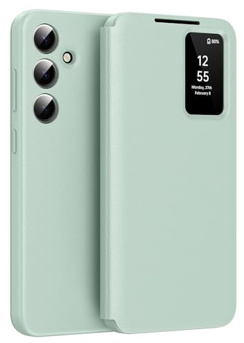 Techsuit für Samsung Galaxy S25 Plus Flip Folio Hülle mit Smart View Fenster, Anti Fingerabdruck, 360 Grad Schutz, Magnetverschluss, SmartView Series, PU Leder, Grün