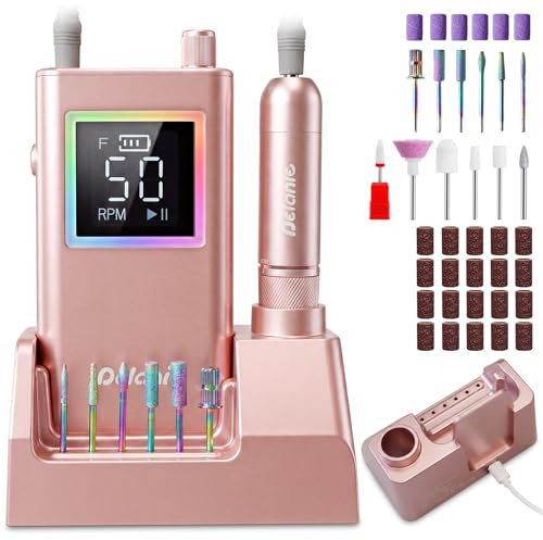 Delanie 50000RPM Electric Nail Drill Professional + Charging Dock Portable | Rechargeable Efile Nail Drill Machine for Acrylic Gel, Dip Powder & Polygel Removal, Beginner Friendly Electric Nail File