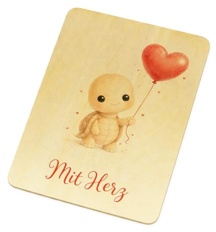 speecheese Schildkröte Postkarte aus Holz, Herzballon-Spruch, Liebe | Holzpostkarte als Grußkarte für Kinder, nachhaltig, beschreibbar, als Kompaktbrief versendbar, lustig und umweltbewusst.