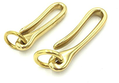 2 Pieces Durable Brass Fishhook Keychain, Solid Brass Hook Fob Clip for Key Chain Wallet Chain Accessory