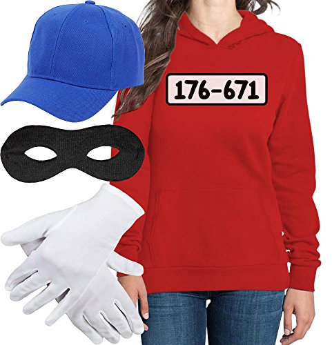 Shirtgeil Hoodie Damen Panzerknacker Kostüm Hoodie + MÜTZE + Maske + Handschuhe Frauen Kapuzenpullover Medium Rot